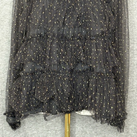 Adam Lippes Sheer Ruffle Top Black Gold Tiered Ruffle Blouse Womens Size 8 - Picture 5 of 12
